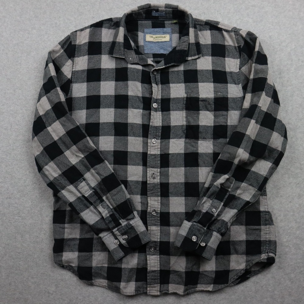 Tallwoods Flannel Shirt Mens Medium‎ Bruno Milano Button Gray Plaid Long Sleeve
